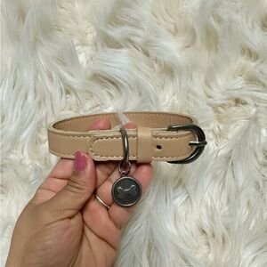 ZARA Beige Faux Leather Dog Collar w/ Bone Charm – Adjustable